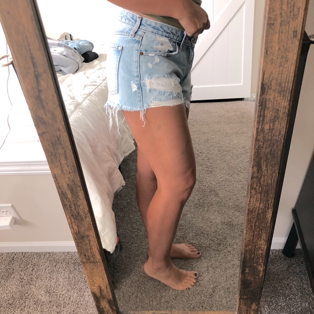 Abercrombie low rise light wash distressed shorts